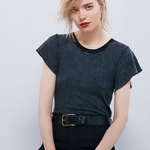 Free People Flutter Sleeve Acid Wash Tee